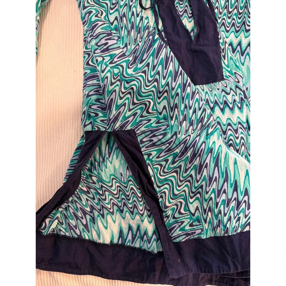 Hermanny by Vix Teal Navy Zigzag Cotton Tunic Beach Cover Up Y9K380